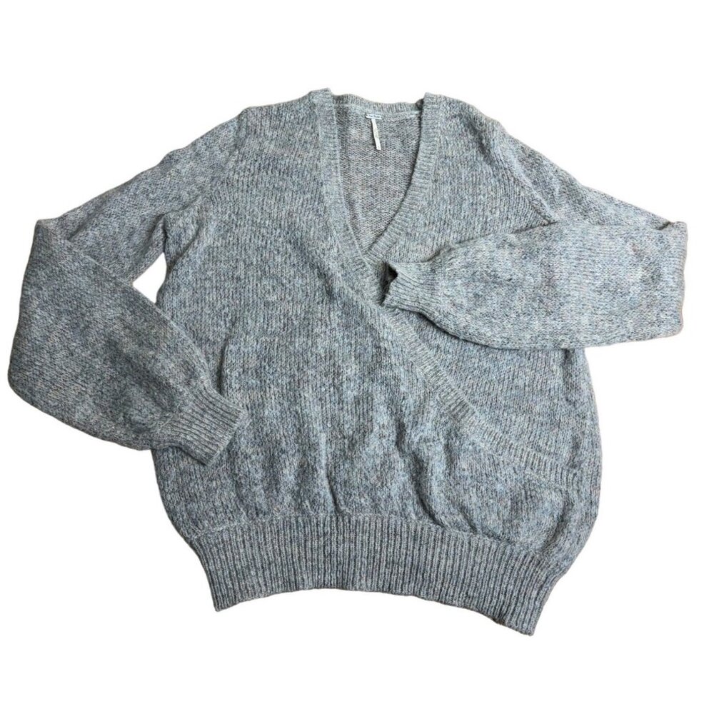 Free People Womens S/P Gray Wool & Alpaca Blend V-Neck Sweater